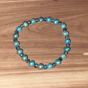 Blue Pearl and Crystal Bead Bracelet